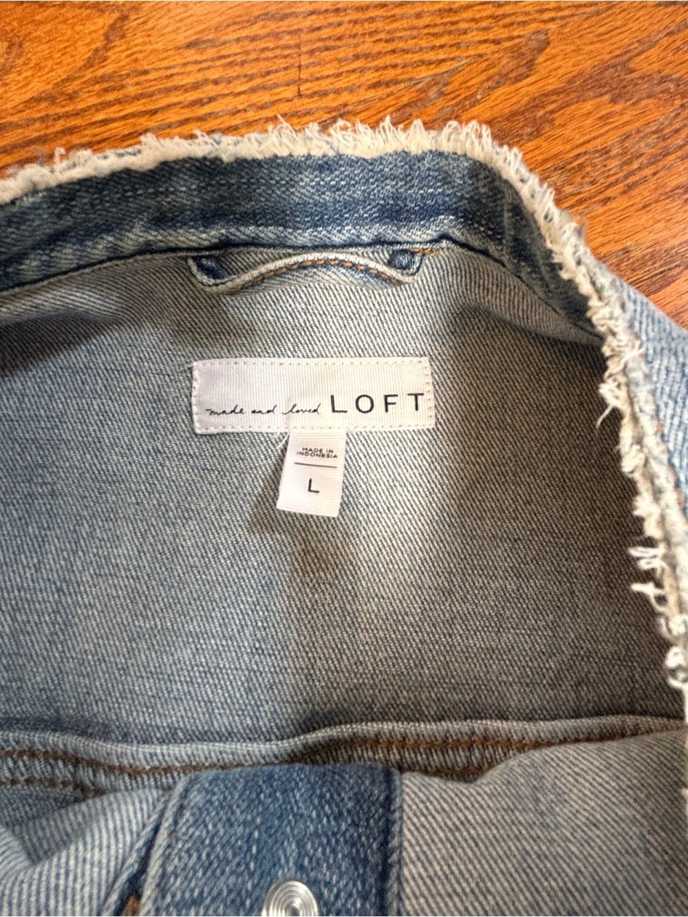 LOFT Light Blue Denim Jacket with Frayed Collar - Picture 6 of 7